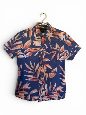 Nickel & Iron Men’s Small Blue Orange Tropical Short Sleeve Shirt